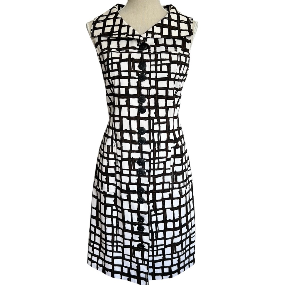 Talbots Sleeveless Black & White Geometric Print Dress Size 14P